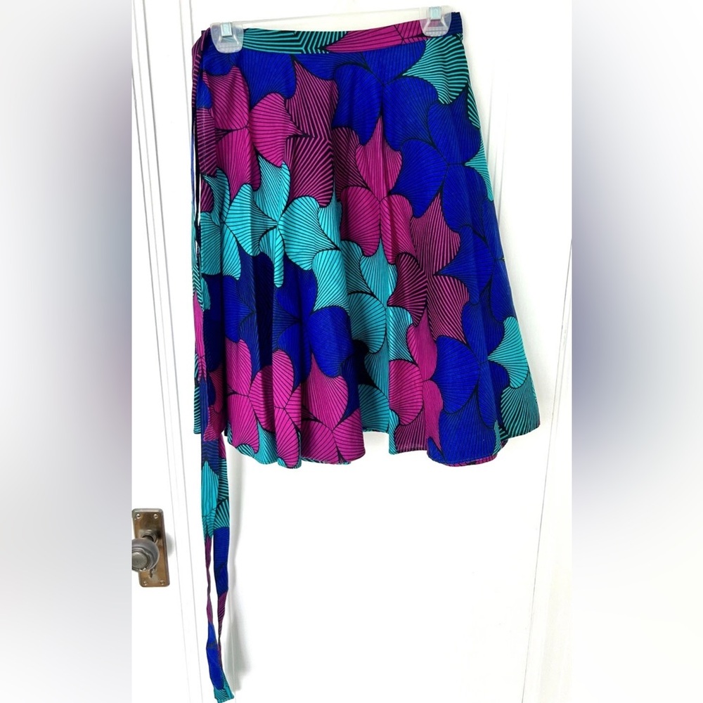 Love Iguehi, Pink, Blue and Green Vibrant Patterned Women's Wrap Skirt
